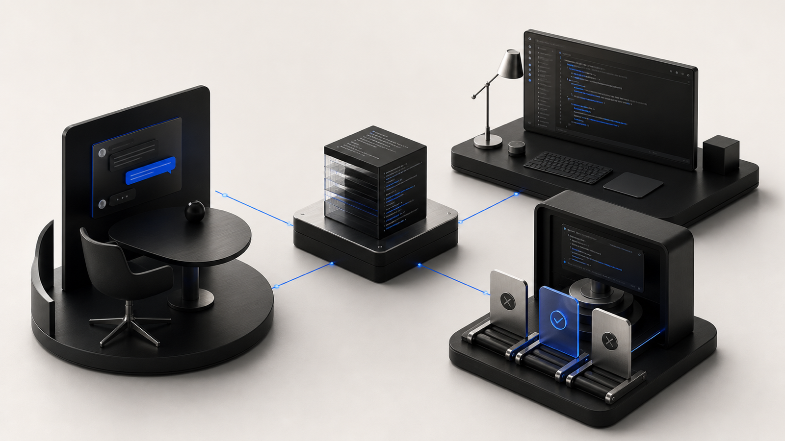 Three coding-assistant workflows separate autonomous agents, in-editor suggestions, and copy-and-paste chat.