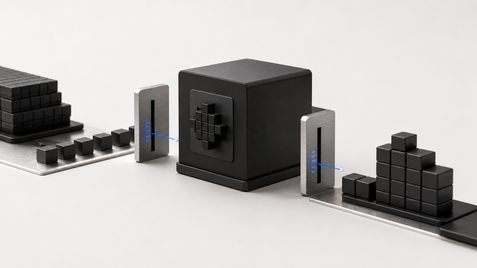Input and output token blocks pass through separate usage meters on either side of an AI model.
